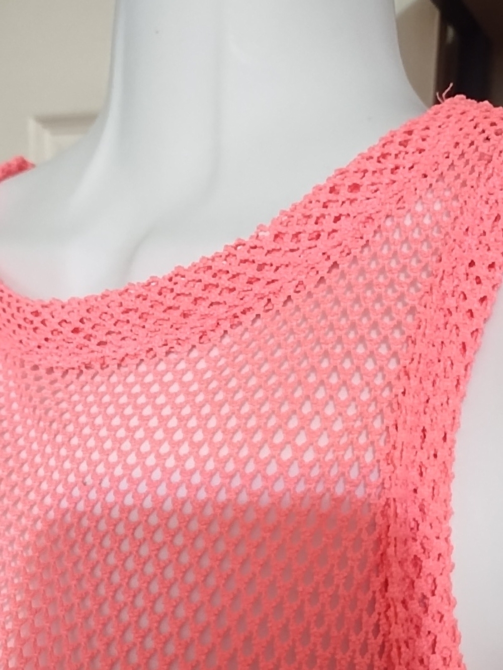 Neon Coral Mesh Tank Top (S) - Picture 2 of 10